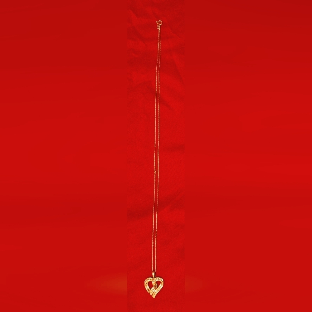 10KT Forever Diamond Yellow Gold Pave Diamond Twisted Heart Pendant Necklace 20" - Picture 12 of 16